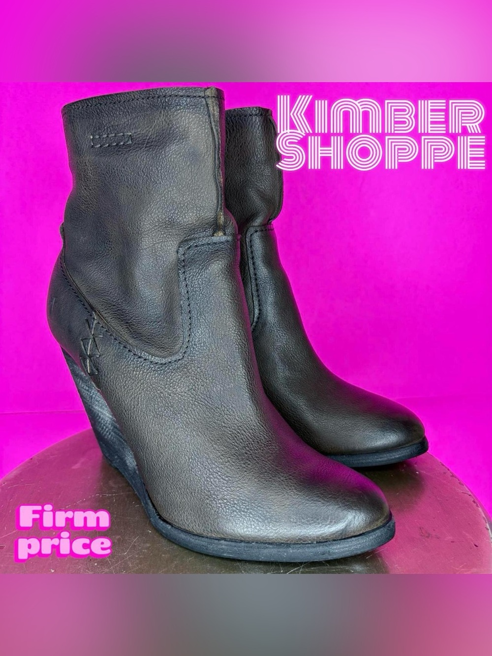 Frye Cece Artisan Short Dark Brown Leather Wedge Heel Boot US 8.5